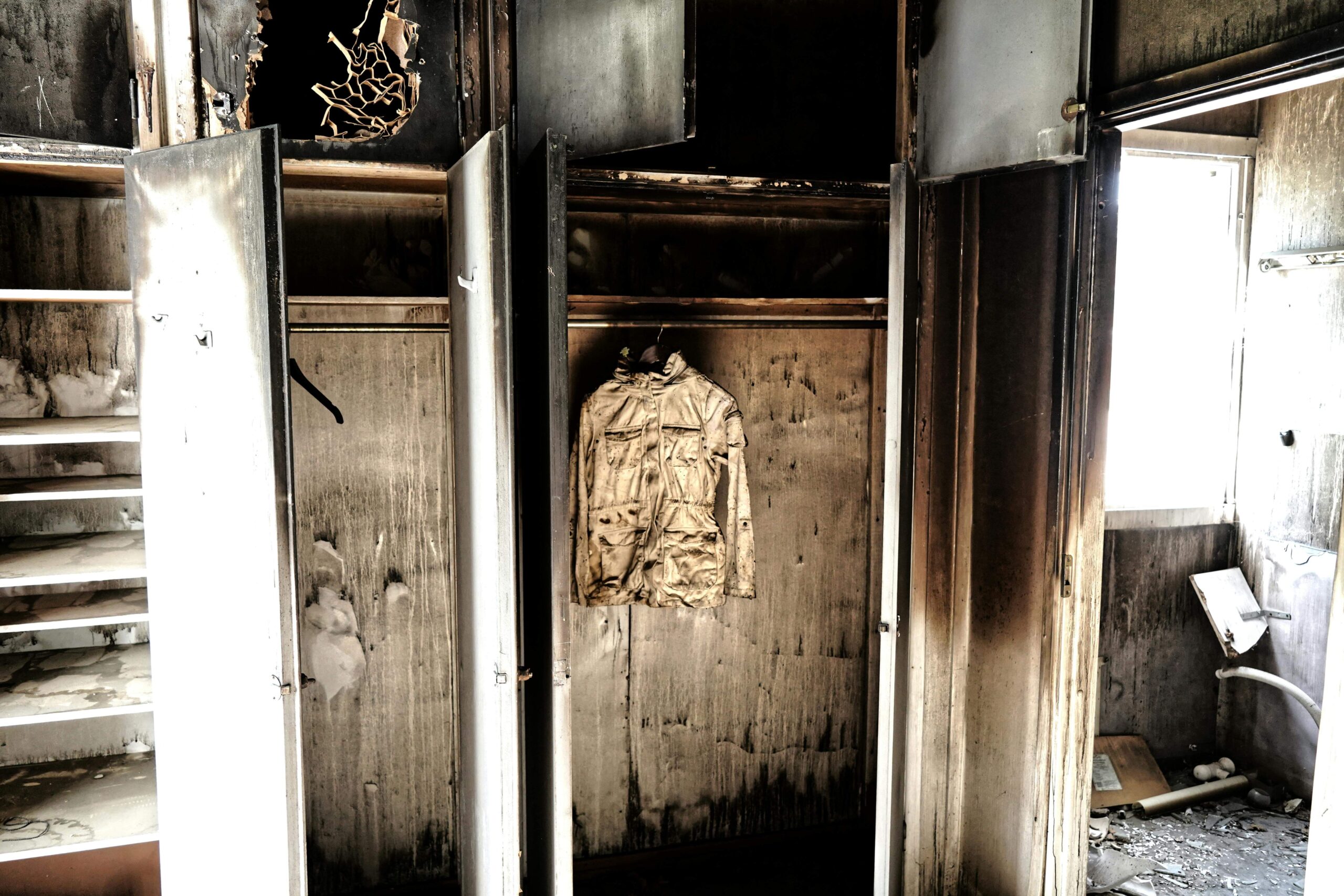 a jacket in a fire damaged home